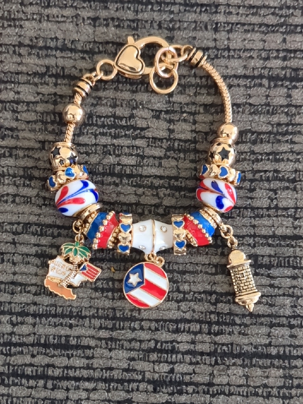 Puerto Rico Flag Charm Multi-Bead Bracelet